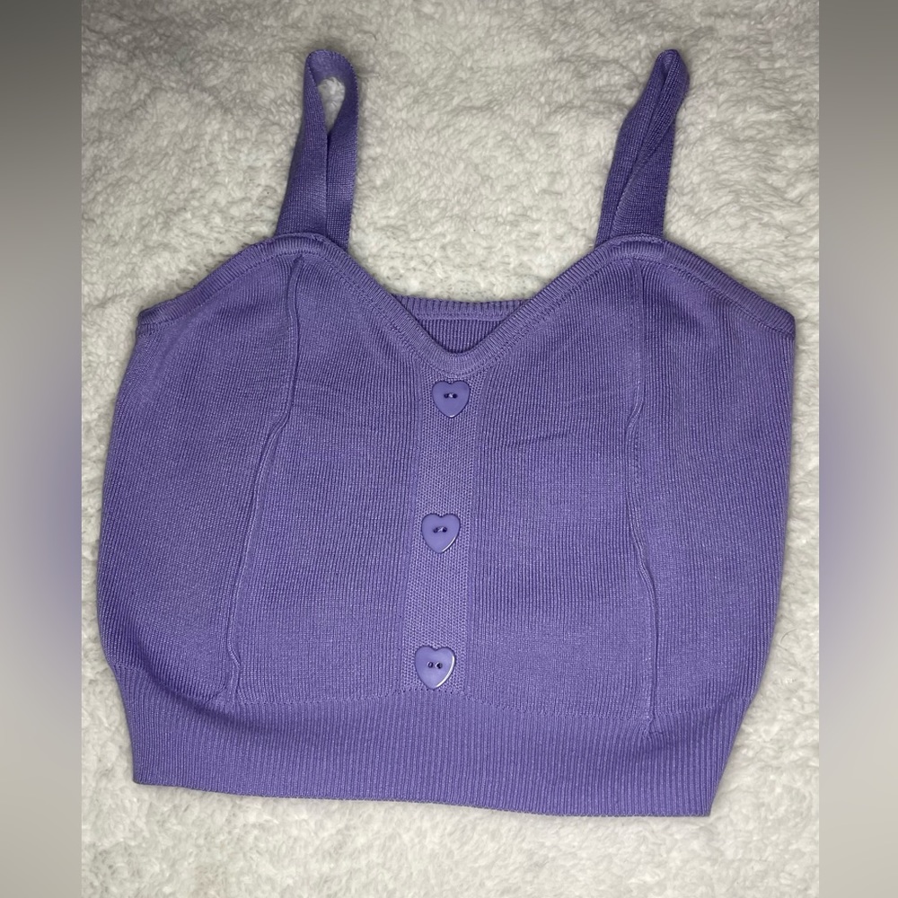 Purple Crop Top w/ Heart Buttons| Size: S/M